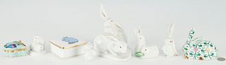 7 Herend Porcelain Items & 1 Rosenthal, incl. Rabbit Figurines, Boxes