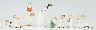9 Herend Porcelain Figurines, incl. Snow White & Seven Dwarves