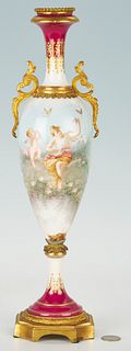 French Sevres Style Porcelain Cabinet Vase with Gilt Bronze Mounts