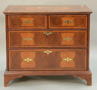 Baker inlaid burlwood chest (top in need of refinishing). ht. 33in., wd. 38in., dp. 22in.