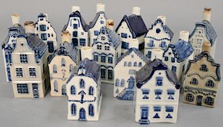 Fifteen Simon Rynbende blue and white miniature liquor houses marked KLM Royal Delft. 3in. to 4in.