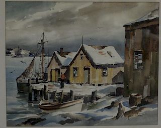 John Cuthbert Hare (1908-1978) watercolor Winter Sunlight signed lower right John Hare having A.A. Munsons Son Fine Art label