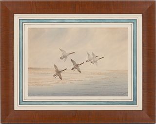 J.D. Knapp Watercolor, Geese in Flight
