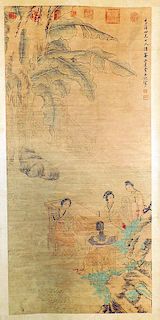 Ink and Color Scroll Painting of Geisha