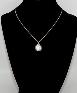 .925 Sterling Silver Necklace with Peacock Coin Pearl Pendant