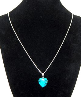.925 Sterling Silver Necklace with Turquoise Heart Pendant 
