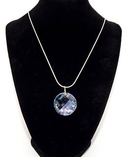 .925 Sterling Silver Necklace with Scalloped Crystal Pendant 
