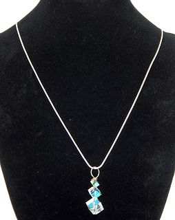 .925 Sterling Silver Necklace with Crystal Cube Pendant