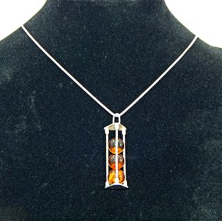.925 Sterling Silver Necklace with Amber Pendant