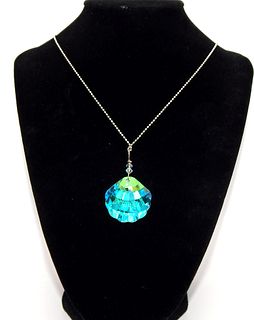 .925 Sterling Silver Necklace with Crystal Shell Pendant 