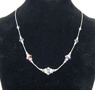 .925 Sterling Silver Crystal Beaded Necklace 