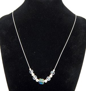 .925 Sterling Silver Necklace with Crystal Beads 