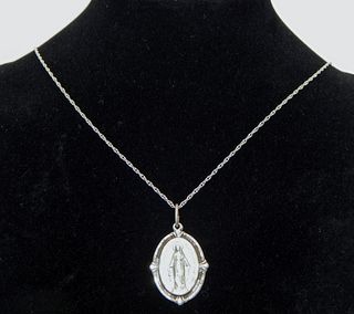.925 Sterling Silver Necklace with Mother Mary Pendant