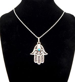 .925 Sterling Silver Necklace with Hamsa Hand Pendant