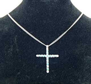 .925 Sterling Silver Necklace with Sterling Silver and Turquoise Cross