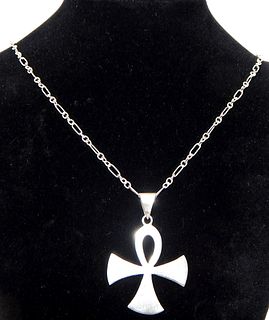 .925 Sterling Silver Necklace with Ankh Pendant