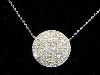 14K White Gold Necklace with Diamond Studed Circle Pendant