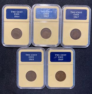 Group of 5 Civil War Era Two Cent Coin Collection Danbury Mint