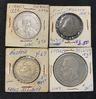 Group of 3 Silver Coins Austria Belgium Switzerland and Austria 1816 Copper Kreuzer