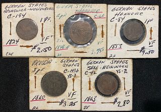 Group of 5 German States Coins 1800s