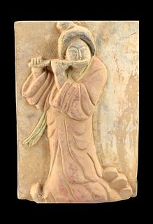Chinese Pottery Plaque of Musician, Tang Dynasty