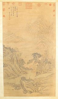 Ink and Color Scroll Painting of Landscape