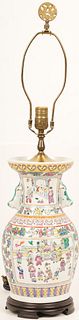 Chinese Famille Rose Porcelain Multi Figure Lamp