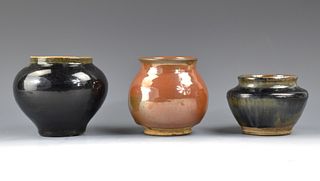 3 Chinese Brown & Black Glazed Jar, Ming Dynasty