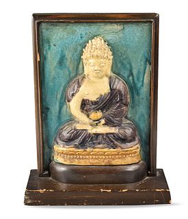 Chinese Fahua Glazed Porcelain "Buddha"Tile,Ming D