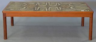 Roger Capron style Danish tile top table. ht. 10in., top: 26" x 49"