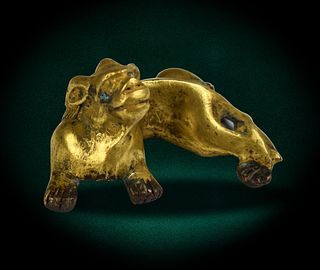 Chinese Gilt Bronze Beast Paper Weight,Han Dynasty