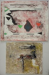 Three unframed lithographs including June Leaf (b. 1929) abstraction lithograph signed in pencil lower right June Leaf and nu