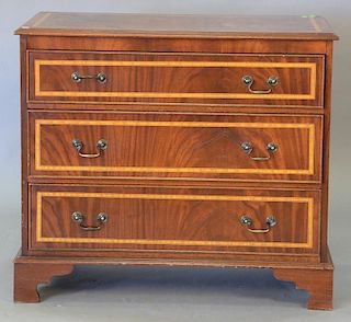 Custom mahogany inlaid three drawer chest. ht. 37in., wd. 37in., dp. 18in.
