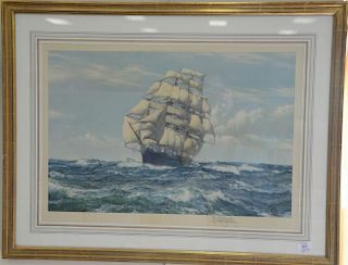 After Montague Dawson, colored lithograph, Ship in Rough Seas, signed in pencil lower right. sight size 17" x 25 1/2"