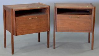 Three piece lot to include pair of modern bedside cabinets and corner table. cabinets: ht. 25in., wd. 23in., dp. 19in.; table
