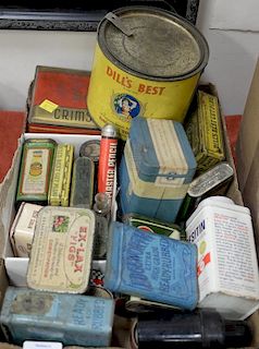 Tray lot of early tins, Dill's, tobacco, half and half etc.