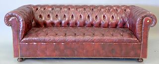 Chesterfield maroon leather sofa. wd. 83in.