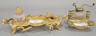 Two snake inkwells including a double inkwell with mother of pearl center dish mounted with four snakes having ruby eyes (lg.