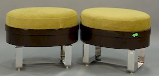 Pair footstools with chrome bases. ht. 16in., top: 16" x 21"