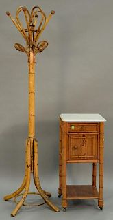 Two piece lot to include faux bamboo marble top half commode and a bamboo hat/coat rack. commode: ht. 32in. top: 16" x 16", r