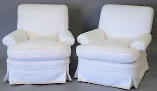 Pair of custom easy chairs in white woven upholstery, excellent condition.