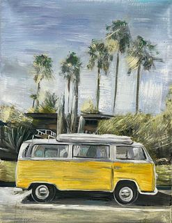 YASEMEN ASAD, VW Camper, mixed media on canvas