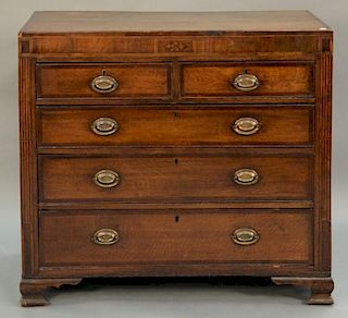 Oak two over three drawer chest. ht. 38in., wd. 42in., dp. 20in.