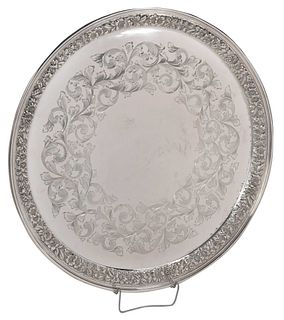 Very Large Round Kirk Repousse Sterling Tray