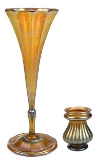 Tiffany Favrile Glass Trumpet Vase and Miniature Vase