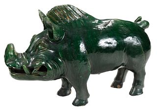 Chinese Green Glazed Ceramic Boar