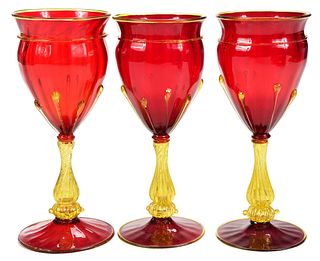 Set of 12 Venetian Blown Glass Goblets