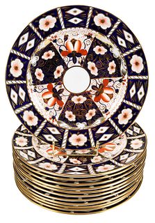 12 Royal Crown Derby Porcelain Plates in the Imari Palette 