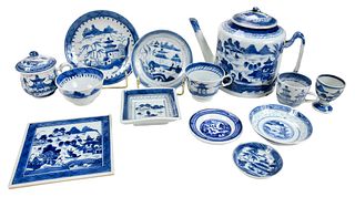 72 Pieces Chinese Export Blue and White Canton Ware 
