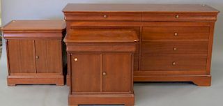 Three piece lot to include cherry double chest and two stands. ht. 33in., lg. 65in., dp. 19 1/2 in.